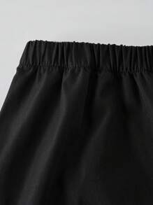 SHEIN 青少年女孩休闲数字和字母印花长袖上衣和实用侧袋抽绳裤两件套春秋季服装 - 黑色 - 查看 6