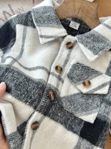 SHEIN 男婴格子翻领单排扣口袋长袖夹克 - 彩色 - 查看 9