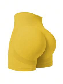 SHEIN Sports Plus Size Solid Color High Waist Seamless Sports Shorts