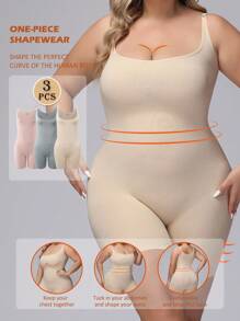 Wedaily 3pcs Women Plus Size Seamless Casual Comfortable Chest Support Waist & Leg Shaping Bodysuit - Multicolor - View 1