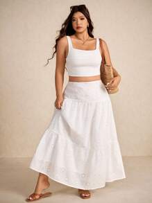 Elaquor Romantischer minimalistischer A-Linien Strandrock für Damen, weiß mit Stickerei, vielseitig einsetzbar, Große Größen