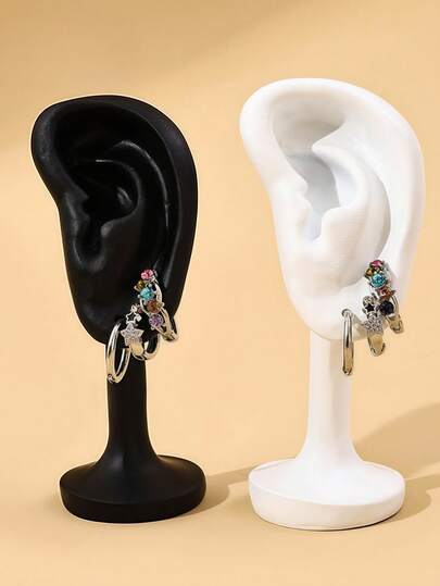 Goth 1pc Realistic Ear Jewelry Display Stand,Plastic Earring Storage Decoration, Mannequin Ear Model For Earrings Showcase ,Home Decor Photography Props ,Earring Display Rack Decorative Jewelry Organizer Versatile Home Accents