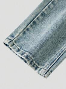 SHEIN 青少年男童中等水洗牛仔裤，带破洞细节和直筒裤型，做旧百搭休闲街头舒适直筒牛仔裤