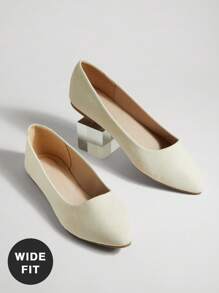 SHUZIA 女式宽版舒适尖头亚麻芭蕾平底鞋