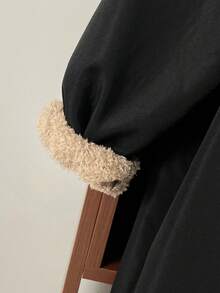 SHEIN 青少年男童休闲毛绒衬里连帽中长款厚梭织夹克，适合上学、花园、海滩、生日、春季、夏季、秋季、冬季 - 黑色 - 查看 9