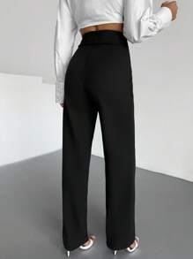 EURMUSE Damskie spodnie casualowe z prostymi nogawkami i metalowymi guzikami w jednolitym kolorze