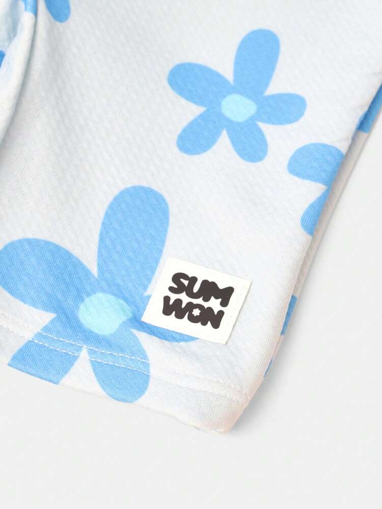 Long Sleeve Floral Print Swimsuit With Front Zipper