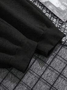 SHEIN Cottnline Cotton Men Letter Graphic Grey Drawstring Waist Sweatpants - Black - View 5
