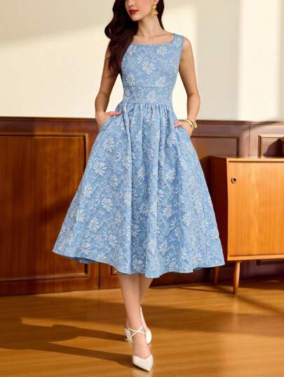 Vintamour Vestido elegante sin mangas de cuello cuadrado con bolsillo de unicolor vintage para mujeres, atuendo de vacaciones de verano, vestido de invitado de boda, vestido de vuelta al colegio, vestido de cumpleaños elegante para mujeres, atuendo de cumpleaños elegante para mujeres, vestido de vacaciones, vestido elegante para mujeres en otoño, ropa de mujer para vacaciones, vestido de iglesia para mujeres, atuendo de iglesia para mujeres, atuendo de festival para mujeres, estilo de señora antigua para brunch