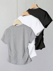 INAWLY Camiseta casual de mujer con estampado de caballero y pliegues, para verano
