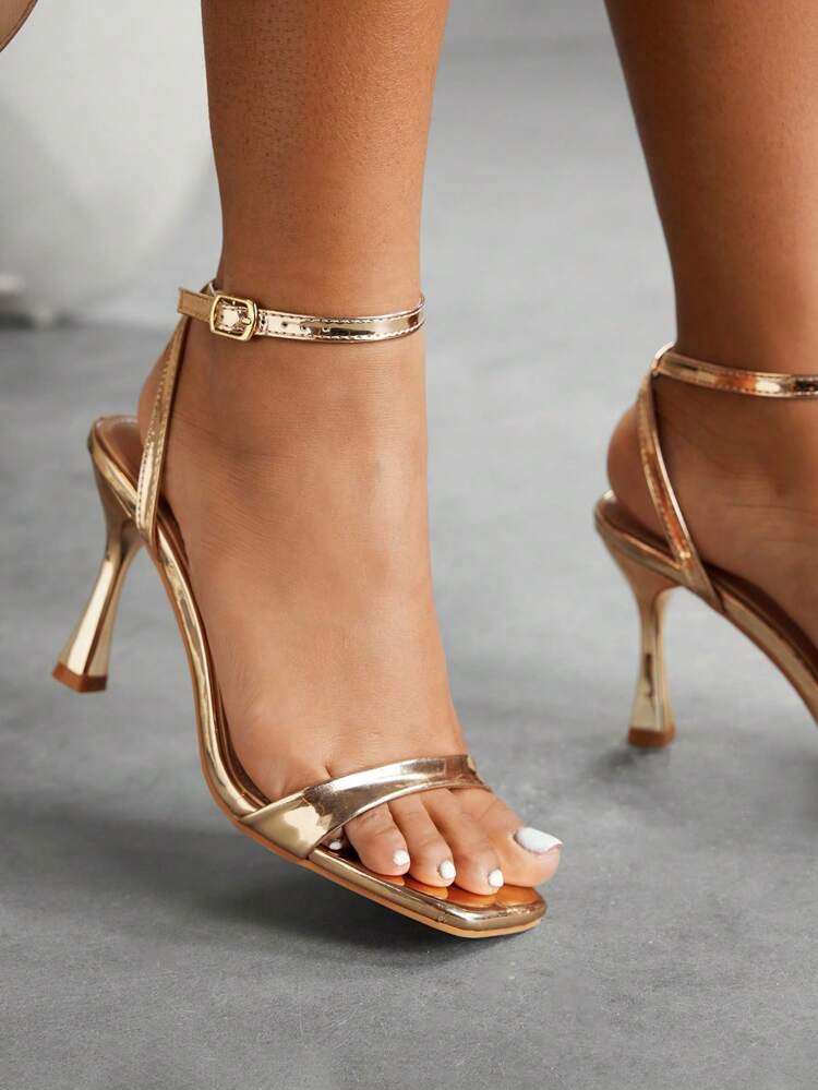 CUCCOO SZL Women's Fashionable Minimalist Ankle-Strap High Heel Square Toe Sandals, Suitable For Commute, Dating, Parties For Christmas Prom Heels