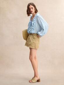 Rosivie 优雅米色编织方头粗高跟凉鞋，适合女士，时尚度假海滩装，时尚博主穿着 - 米色 - 查看 2