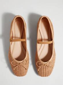 SHUZIA Women's Casual Elegant Square Toe  Comfortable Woven PU Ballet Flats - Camel - View 2