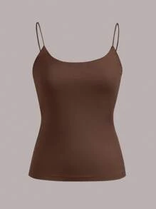 SHEIN EZwear 4 Set 4 Pairs Assorted Black, Brown, Beige, White Basic Camisole Tops, Suitable For Summer Back To School - Multicolor - View 10