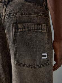 NEON BLANC 男士宽松口袋阔腿休闲百搭牛仔裤 - 棕色 - 查看 6