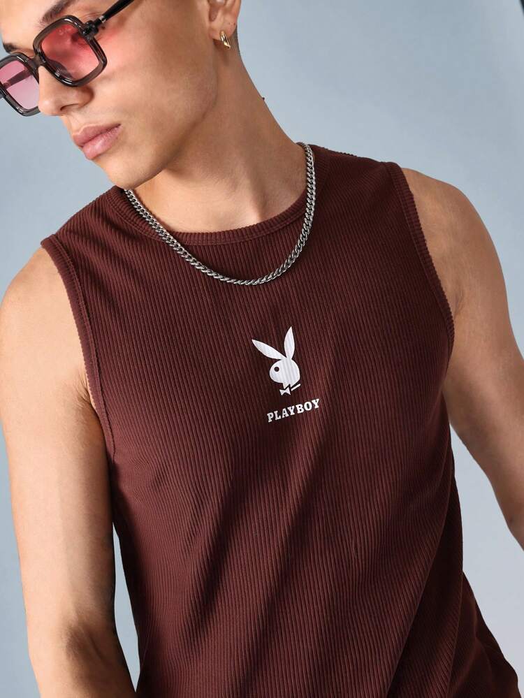 PLAYBOY X SUMWON Geripptes Tanktop mit Logo-Print Essential Vest
