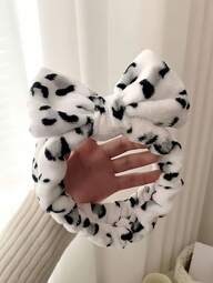 SHEIN 1PC Coral Velvet Bow Headband Cute Leopard Print For Skincare Makeup Soft Face Wash Headband For Home Spa Travel