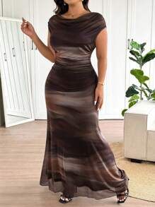 Elaquor Vestido Longo Elegante para Mulheres Grandes com Estampa de Tie Dye e Calda de Sereia, Vestidos Formais para Mulheres