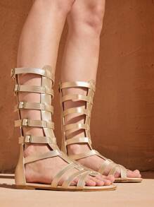 Styleloop 女士平底凉鞋，波西米亚风格，复古美式，波西米亚风，西部音乐节，派对装 - 香檳色 - 查看 2