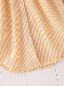 SHEIN Vestido de manga corta con cuello polo, cuello de tirantes cortos y cómodo para niña, adecuado para uso diario, de vuelta a la escuela - Amarillo - Ver 6