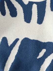 SHEIN Young BoyFashion 可爱柔软简约撞色图案针织长袖套头衫，适合居家、日常、上学、户外、派对穿着，秋冬 - 藍白色 - 查看 4