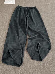 Manfinity Dauomo 男士格纹宽松直筒裤，美式休闲休闲裤，秋季 - 灰色 - 查看 2