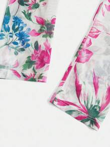 Maija 女式杏色花卉印花网眼连衣裙，优雅性感度假装，圆领，长袖，简约日常风格 - 粉色 - 查看 9