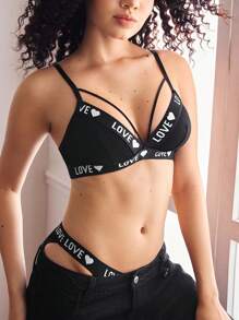 EasyFave Sostén con letras sin relleno y calado de estilo sexy y de moda para mujer