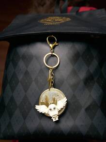 HARRY POTTER X SHEIN Rotating Glitter Zinc Alloy Cartoon Owl Keychain Bag Charm, Suitable For Gifts, Collection And Commemoration, Gold Color,Christmas,Gift Ideas - Multicolor - View 5