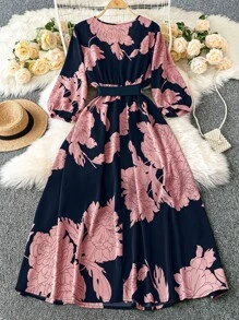 Rometta 大码纯色印花十字领短袖飘逸连衣裙婚礼当天婚礼宾客 - 彩色 - 查看 5