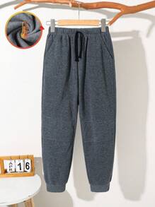 儿童/青少年男童休闲日常百搭舒适宽松纯色针织慢跑裤