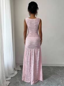 Elenzga Đầm nữ cổ chữ V sâu, xẻ tà, ôm vừa vặn thanh lịch - Hồng - Xem 3