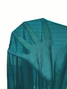 KIZN Áo crop top không tay cổ cao lưới lấp lánh đính đá pha lê nóng chảy cho câu lạc bộ tiệc tùng hòa nhạc - Màu xanh lam - Xem 7