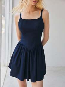 Maija Navy Blue Waist-Cinched Backless Tie Detail Summer Mini Dress For Women, Leisure, Fashion, Festival, Party - Navy Blue - View 8