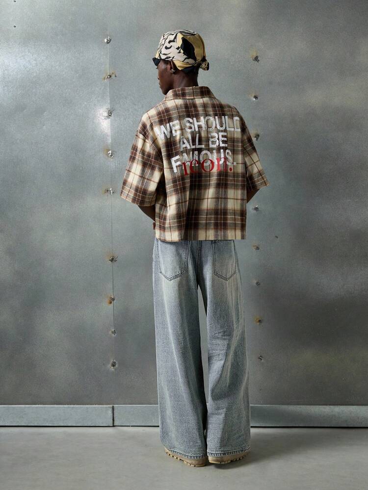 Men's Casual Distressed Wide Leg Jeans, Emo Style