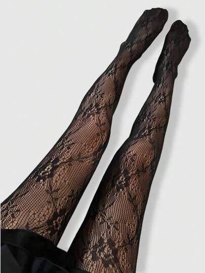 Goth Black Floral High Elasticity Sexy Woman's Pantyhose / Tights / Leggings