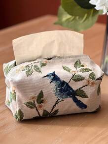 Hộp đựng khăn giấy vải lanh kiểu Pháp sang trọng trang trí nhà cửa, để bàn ô tô, đế chống trượt, thêu hoa, dùng làm quà tặng thiết yếu, bao bì tiện dụng - trắng - Xem 1