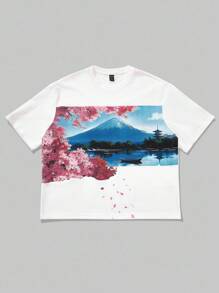 ROMWE MEN Anime Áo thun nam tay ngắn in họa tiết phong cách Nhật Bản, thích hợp mặc hàng ngày vào mùa xuân/hè - trắng - Xem 4