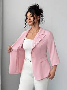 Elenzga Elegante chaqueta superior plisada con flor 3D en color rosa para mujeres de talla grande