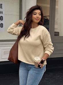 Easura Große Größen elegantes Color-Blocking Spitzen Patchwork Pullover mit offenem Rücken - Aprikosenfarben - Übersicht 4