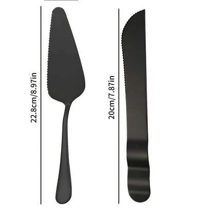 12 件哑光黑色不锈钢蛋糕服务器套装 - 专业甜点勺和刀具，适用于面包店、餐饮和家庭娱乐（可用洗碗机清洗且防锈）