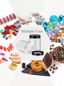 带盖广口瓶 - 透明PET储存容器,用于存放面霜、面膜和美术用品,密封化妆品收纳盒 - 黑色 - 查看 5