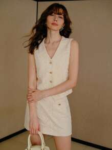 MOTF PREMIUM EMBROIDERY BUTTON UP WAISTCOAT - Apricot - View 4