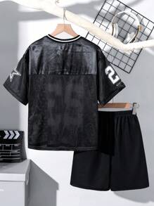 SHEIN 2pcs Kids Tween Boy Casual School Print Pattern Crew Neck Loose Fit Short Sleeve T-Shirts - Multicolor - View 3