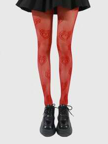 ROMWE Kawaii 1 双女士心形图案紧身裤，适合所有季节的连衣裙 - 紅色 - 查看 4