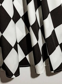 Franclia Falda elegante de cintura alta con pliegues y patrón de rombos para mujer - Blanco y Negro - Ver 5