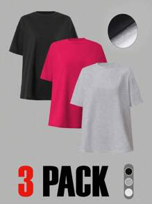 EURMUSE Cotton Oversize Basic 3 PiecesBasic T-Shirt - Multicolor - View 1