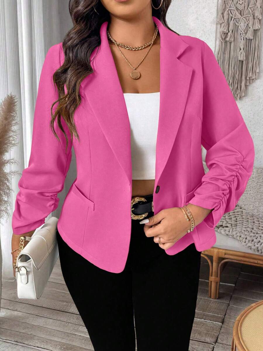 SHEIN LUNE 大码女式休闲短款收腰薄款夹克 - 玫紅色 - 查看 1