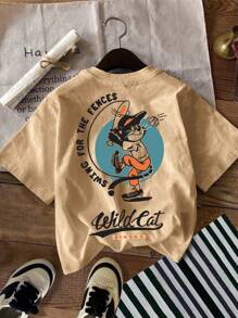 SHEIN ModeFlare Wear 男童休闲卡通图案短袖圆领T恤，夏季