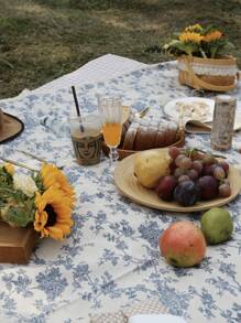 Vintage Blue Floral Picnic Blanket - Retro Ins Style Waterproof Outdoor Mat For Camping, Beach & Park Adventures - Picnic cloth (without moisture mat) - View 10